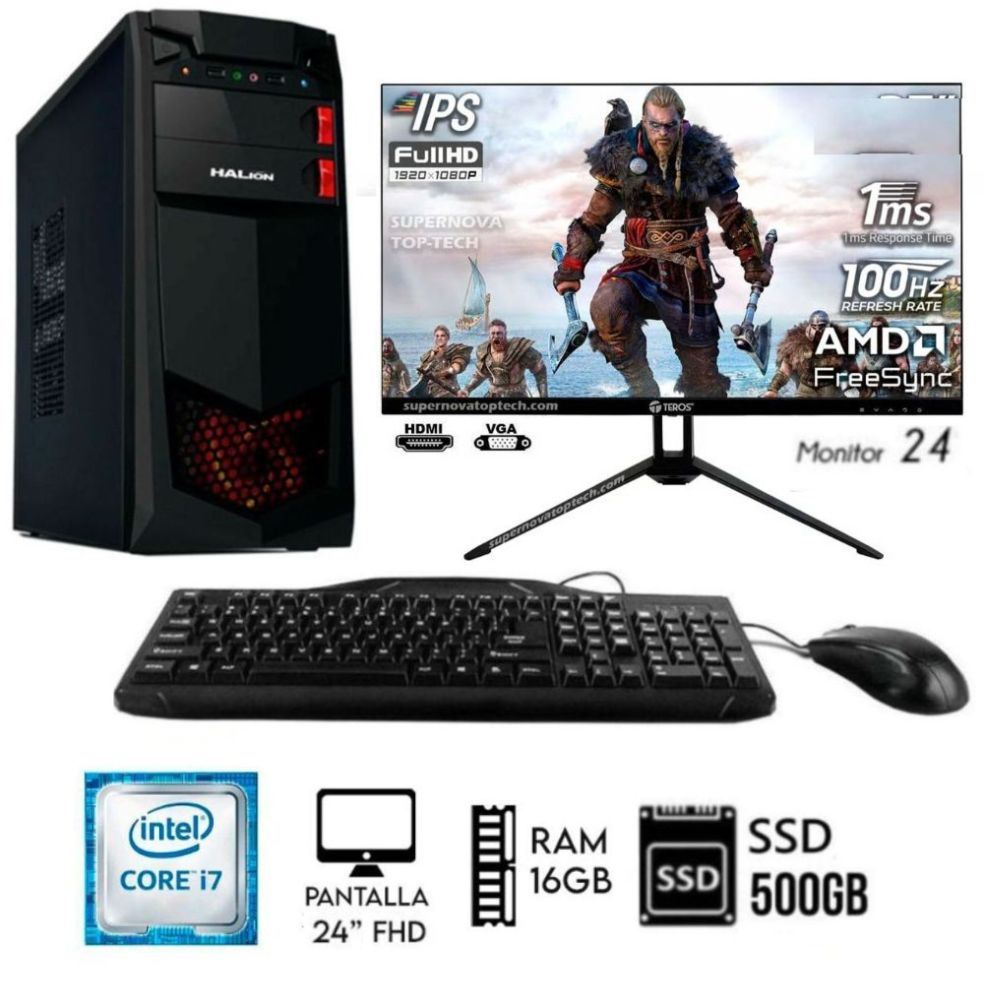 Computadora PC Intel Core i7  3.2 Ghz Ram 16GB DISCO SSD 500GB Monitor 24 FHD